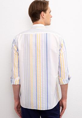 Erkek Sarı Mavi Çizgili Gömlek Uzunkol - 50218451011