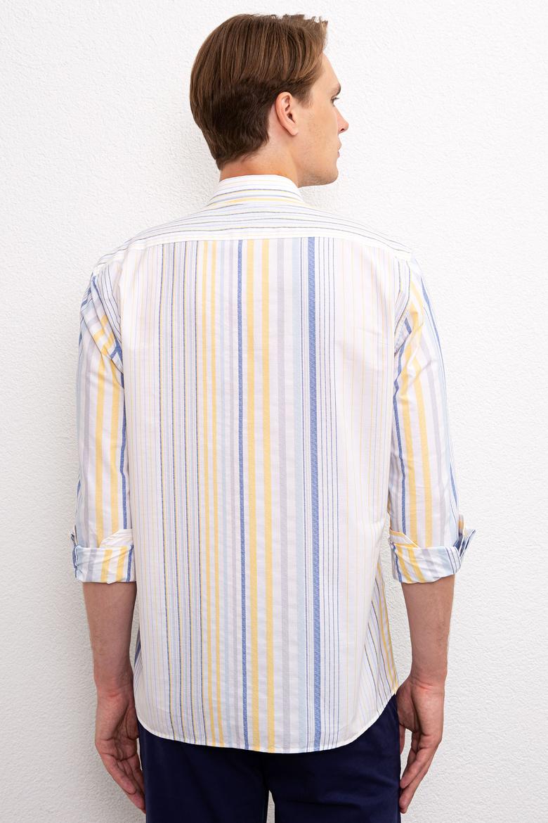 Erkek Sarı Mavi Çizgili Gömlek Uzunkol - 50218451011