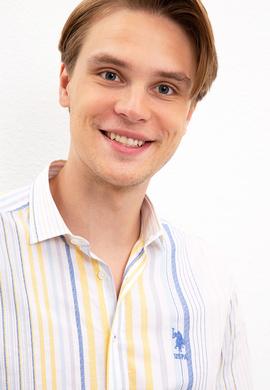 Erkek Sarı Mavi Çizgili Gömlek Uzunkol - 50218451011