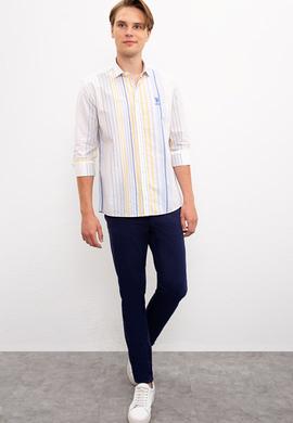 Erkek Sarı Mavi Çizgili Gömlek Uzunkol - 50218451011