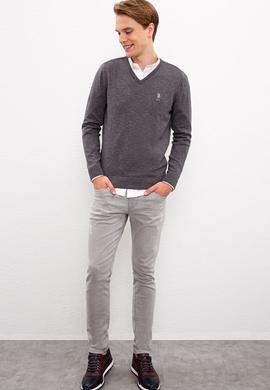 Erkek Antrasit Melanj V-Yaka Triko Kazak - 50223888030
