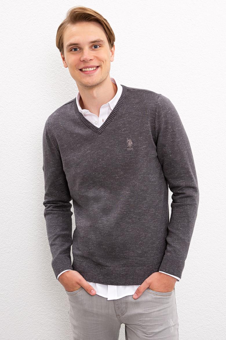Erkek Antrasit Melanj V-Yaka Triko Kazak