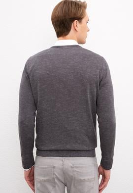 Erkek Antrasit Melanj V-Yaka Triko Kazak - 50223888030