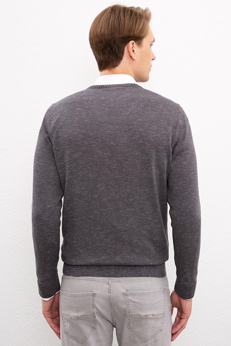 Erkek Antrasit Melanj V-Yaka Triko Kazak - 50223888030