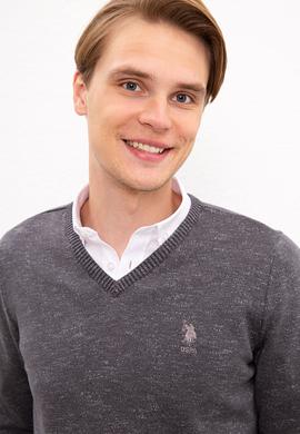 Erkek Antrasit Melanj V-Yaka Triko Kazak - 50223888030