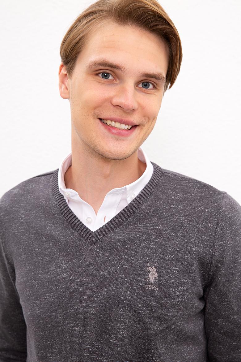 Erkek Antrasit Melanj V-Yaka Triko Kazak - 50223888030