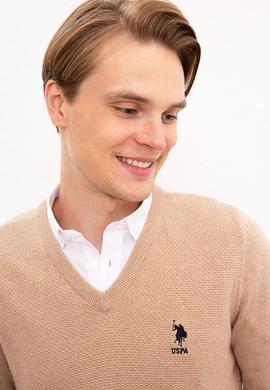 Erkek Camel V Yaka Basic Triko Kazak - 50224890052