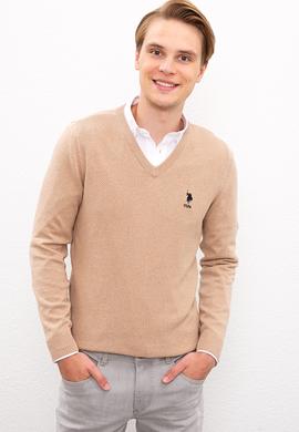 Erkek Camel V Yaka Basic Triko Kazak - 50224890052