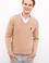 Erkek Camel V Yaka Basic Triko Kazak
