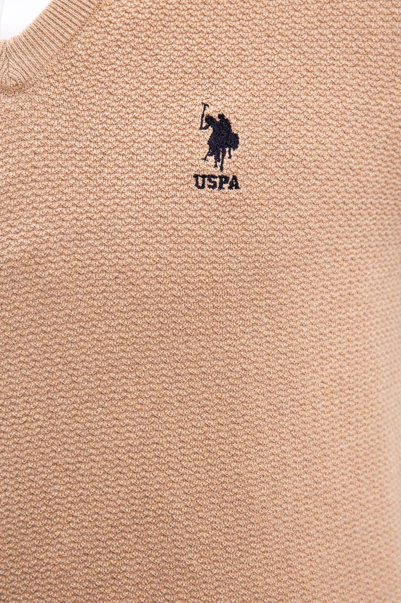 Erkek Camel V Yaka Basic Triko Kazak