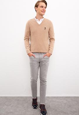 Erkek Camel V Yaka Basic Triko Kazak - 50224890052