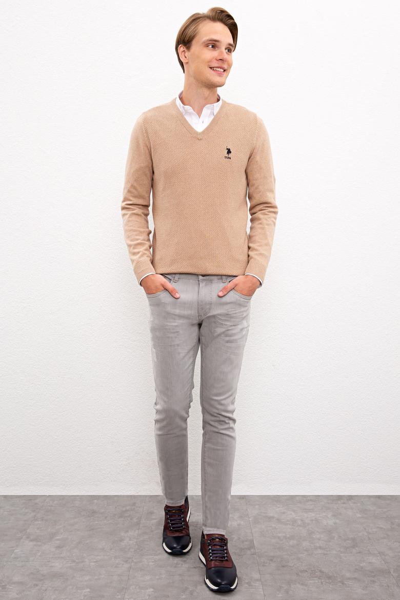 Erkek Camel V Yaka Basic Triko Kazak - 50224890052