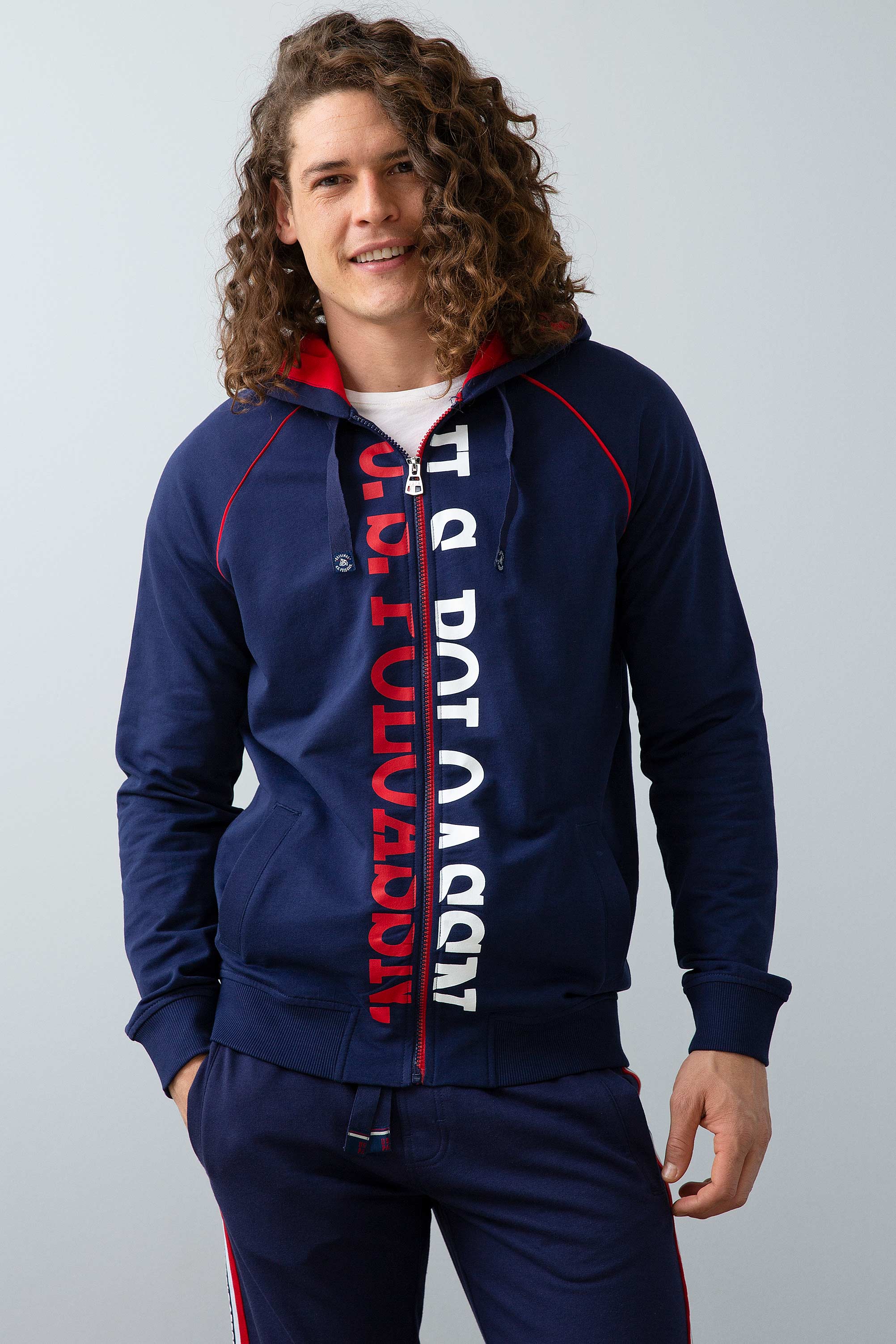 Erkek Lacivert Kapüşonlu Fermuarlı Sweatshirt