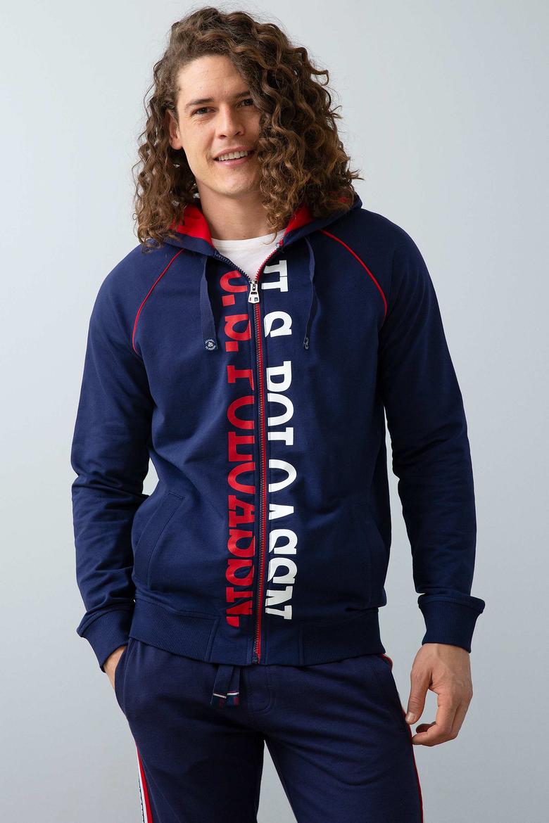 Erkek Lacivert Kapüşonlu Fermuarlı Sweatshirt - 50200317005