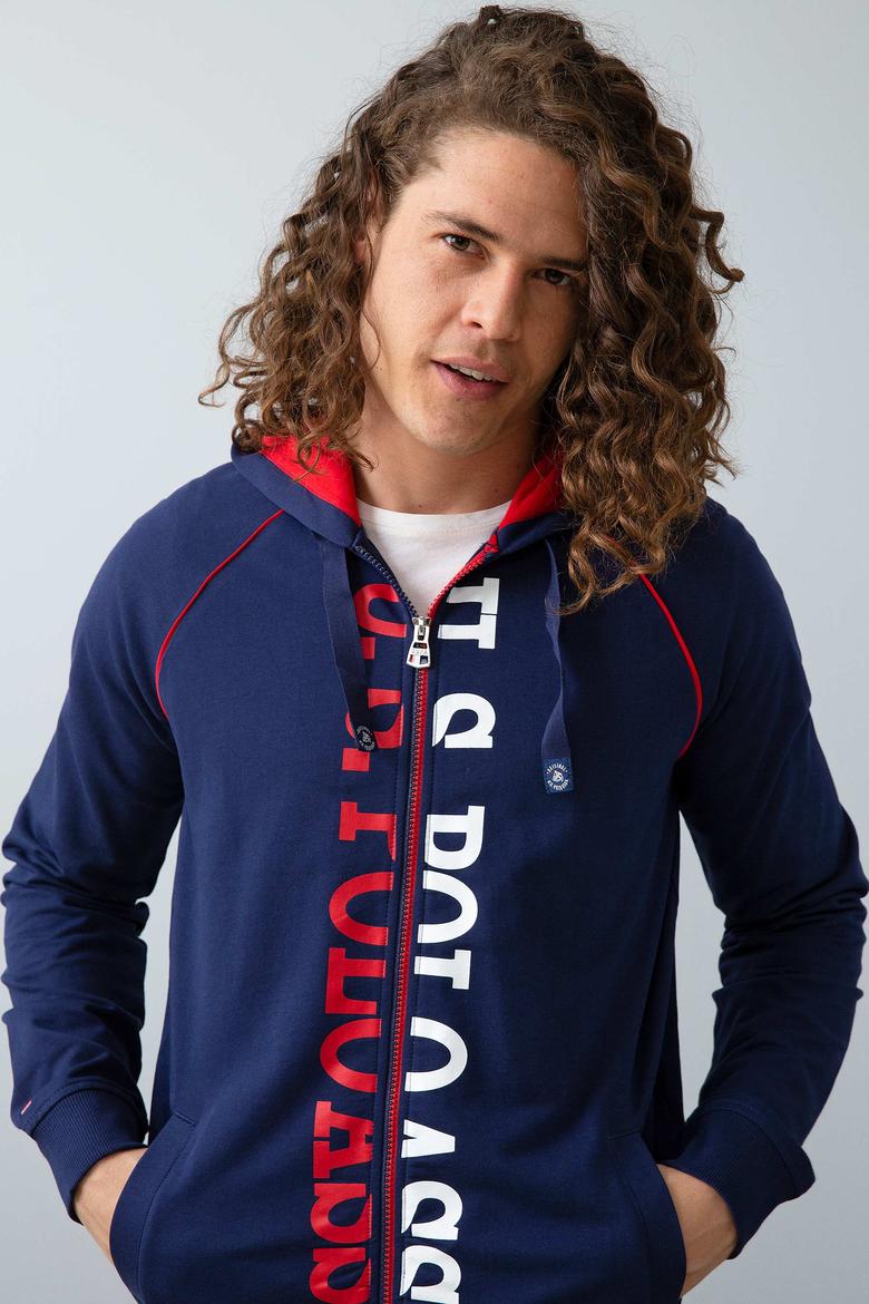 Erkek Lacivert Kapüşonlu Fermuarlı Sweatshirt