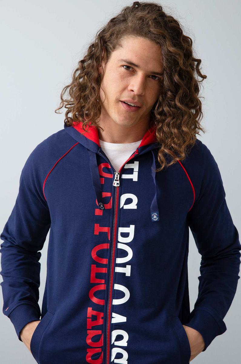 Erkek Lacivert Kapüşonlu Fermuarlı Sweatshirt