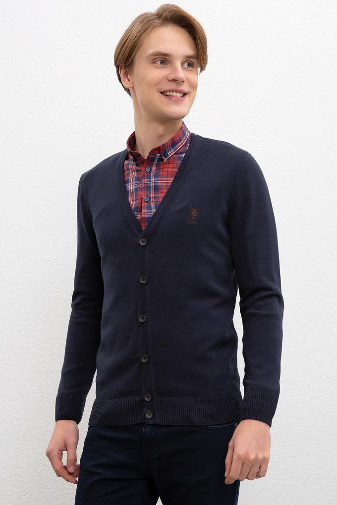 Erkek Lacivert  Triko Hırka Basic