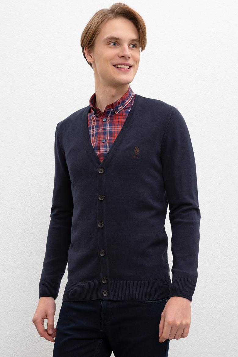 Erkek Lacivert  Triko Hırka Basic