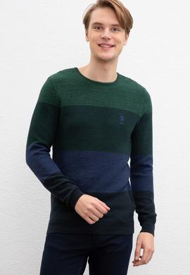 Erkek Koyu Yeşil Bisiklet Yaka Triko Kazak - 50207644031