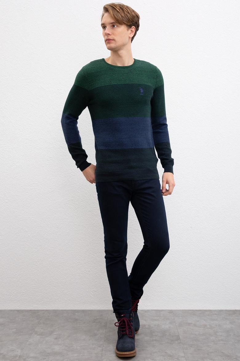 Erkek Koyu Yeşil Bisiklet Yaka Triko Kazak - 50207644031