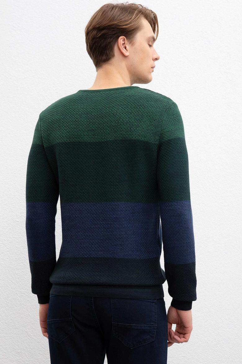 Erkek Koyu Yeşil Bisiklet Yaka Triko Kazak - 50207644031