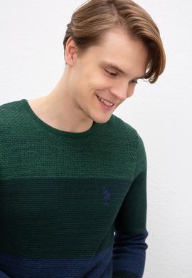 Erkek Koyu Yeşil Bisiklet Yaka Triko Kazak - 50207644031