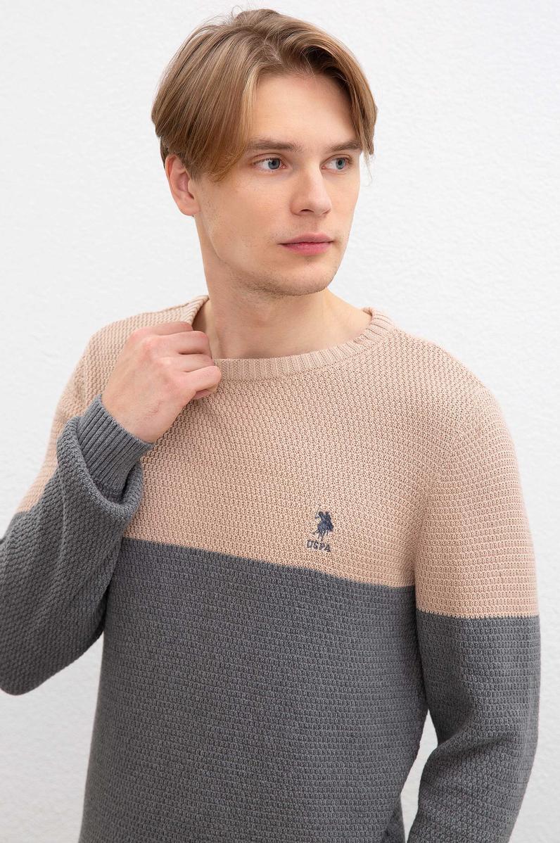 Erkek Gri Melanj Bisiklet Yaka Triko Kazak