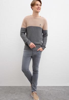 Erkek Gri Melanj Bisiklet Yaka Triko Kazak - 50207662055