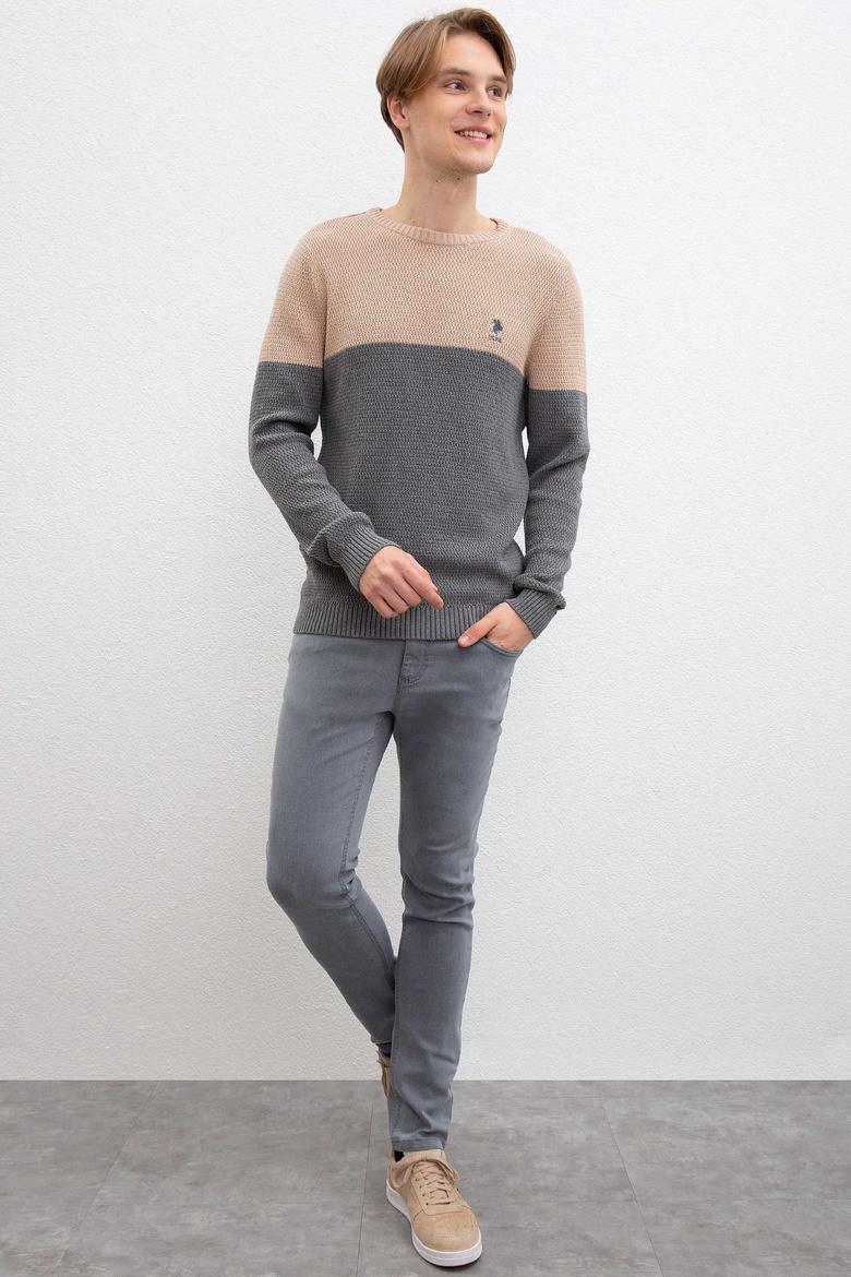 Erkek Gri Melanj Bisiklet Yaka Triko Kazak - 50207662055