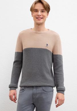 Erkek Gri Melanj Bisiklet Yaka Triko Kazak - 50207662055