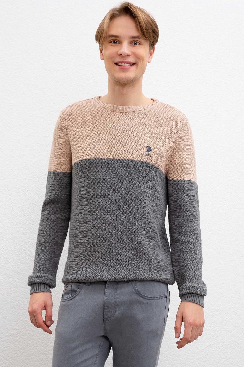 Erkek Gri Melanj Bisiklet Yaka Triko Kazak - 50207662055