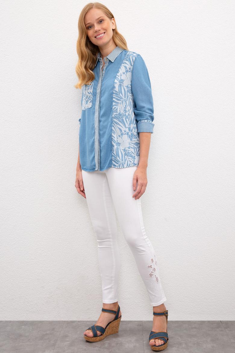 Kadın Mavi Denim Gömlek - 50219058018