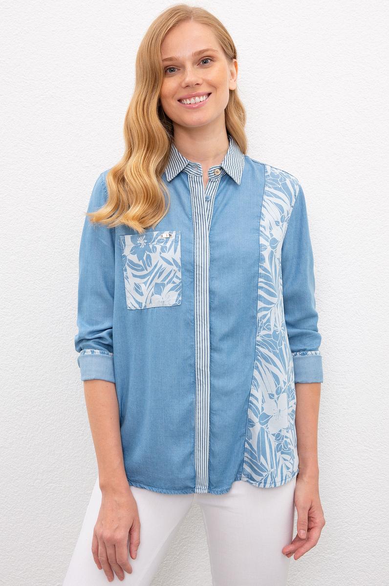 Kadın Mavi Denim Gömlek