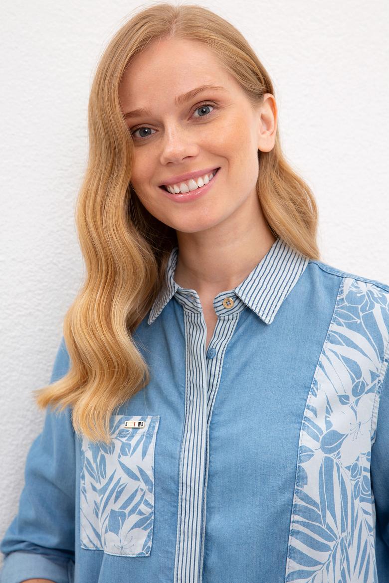 Kadın Mavi Denim Gömlek - 50219058018