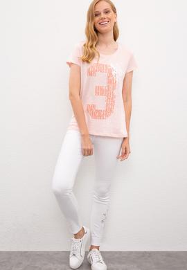 Kadın Pembe Bisiklet Yaka T-Shirt - 50220995010