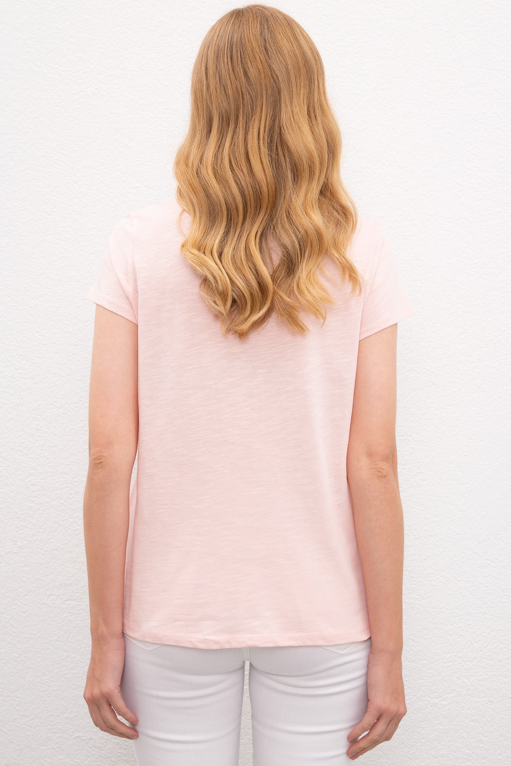 Kadın Pembe Bisiklet Yaka T-Shirt