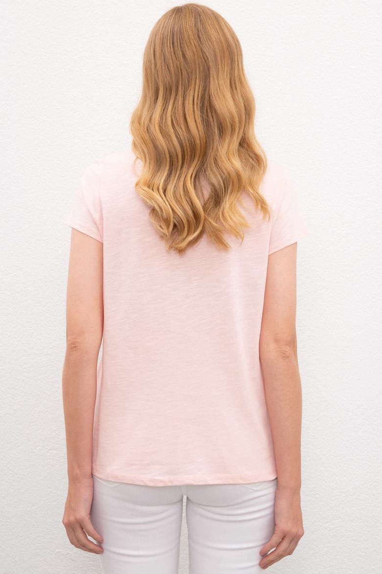 Kadın Pembe Bisiklet Yaka T-Shirt - 50220995010