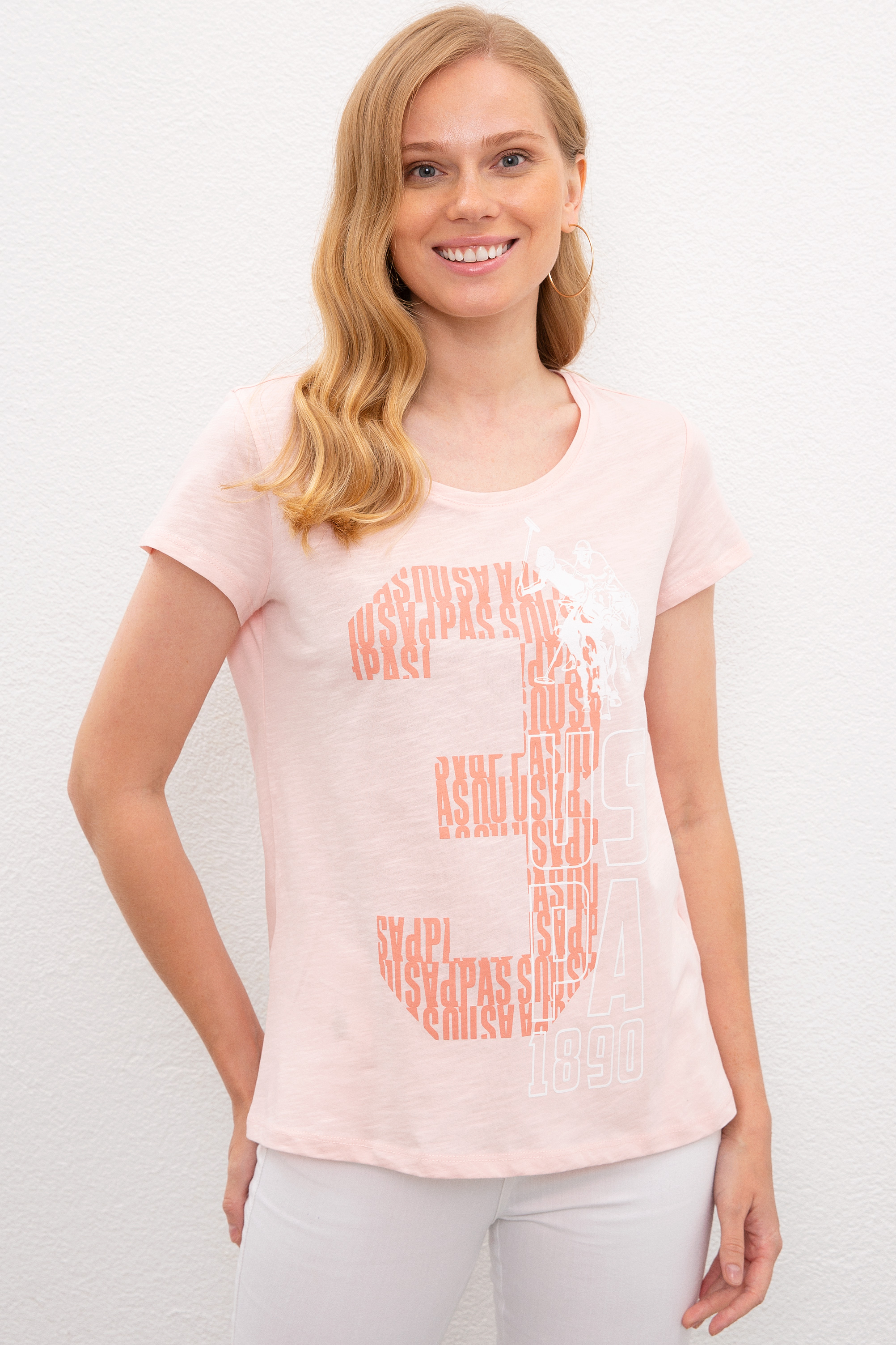 Kadın Pembe Bisiklet Yaka T-Shirt - Image 1