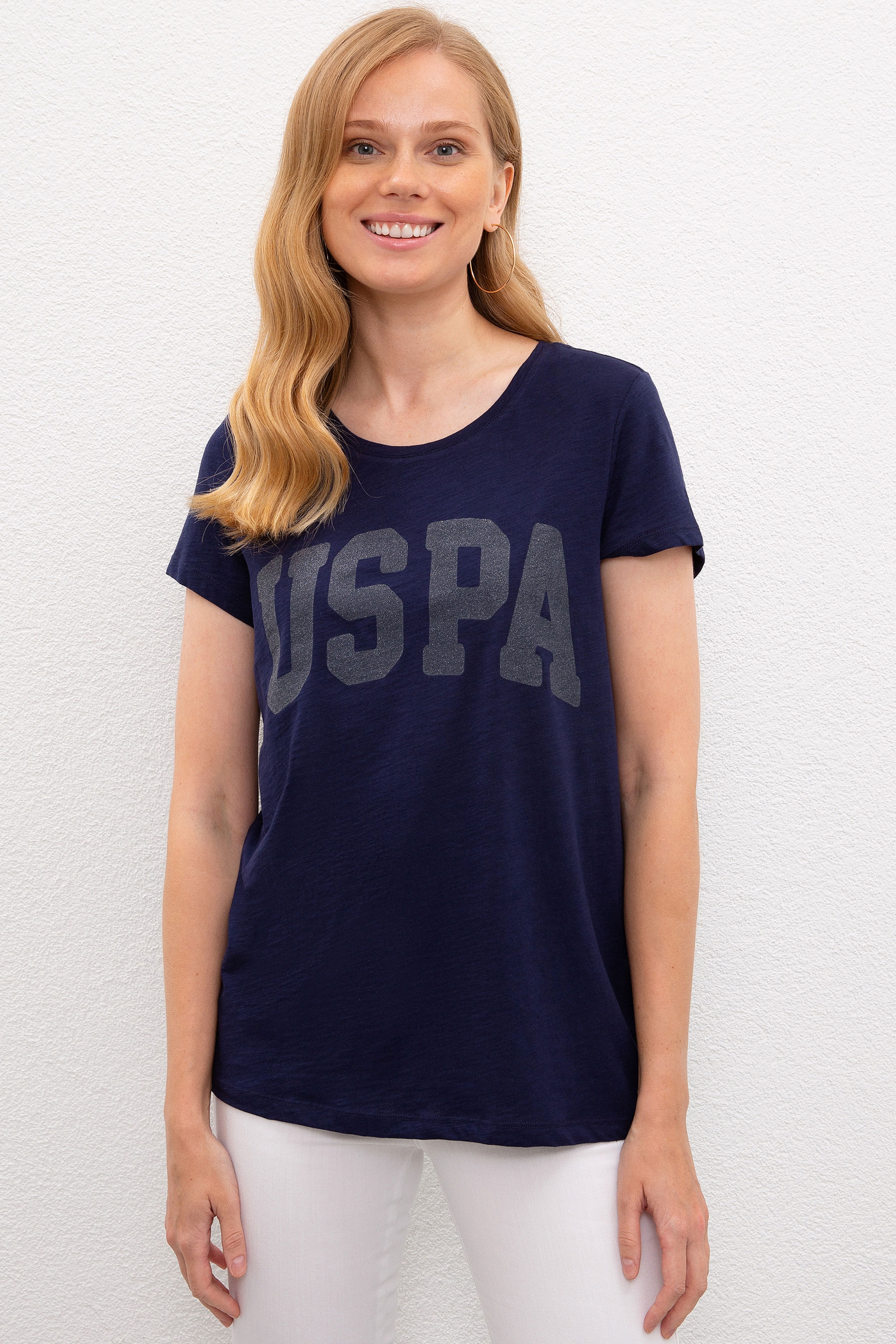 Kadın Lacivert Bisiklet Yaka T-Shirt - Image 1