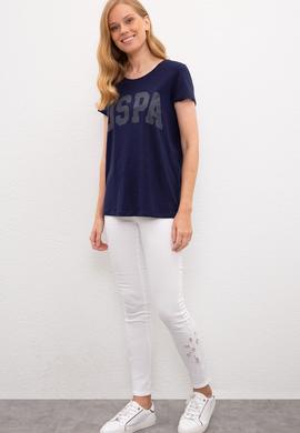 Kadın Lacivert Bisiklet Yaka T-Shirt - 50225789007