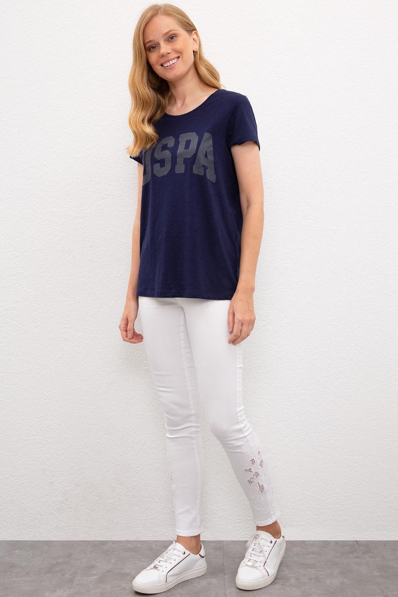 Kadın Lacivert Bisiklet Yaka T-Shirt - 50225789007