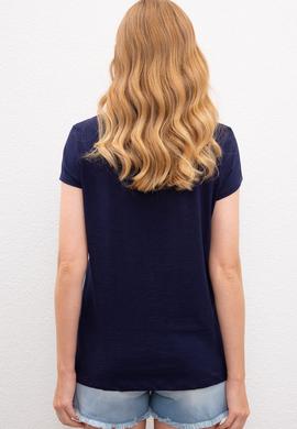 Kadın Lacivert Bisiklet Yaka T-Shirt - 50225805001