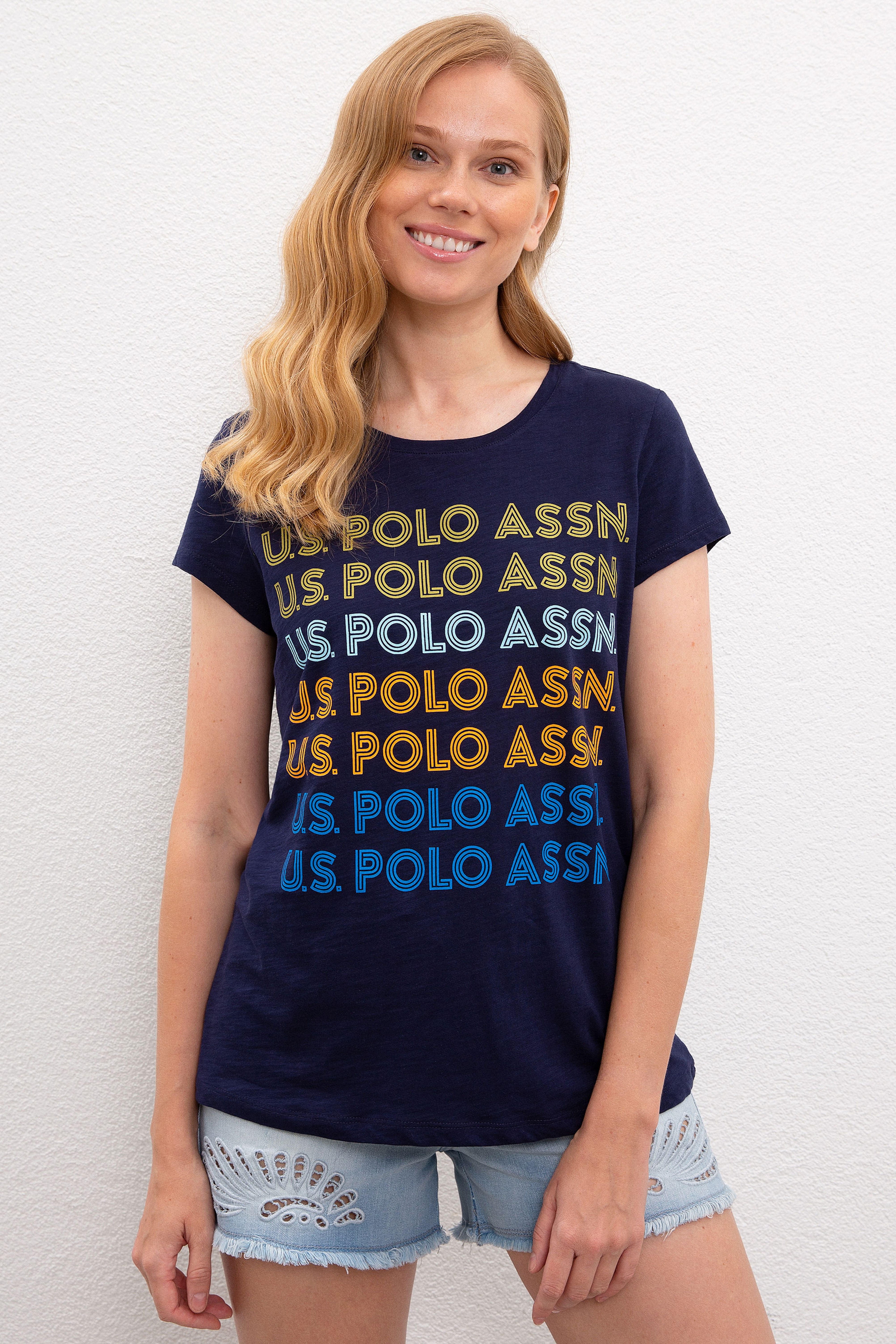 Kadın Lacivert Bisiklet Yaka T-Shirt - Image 1