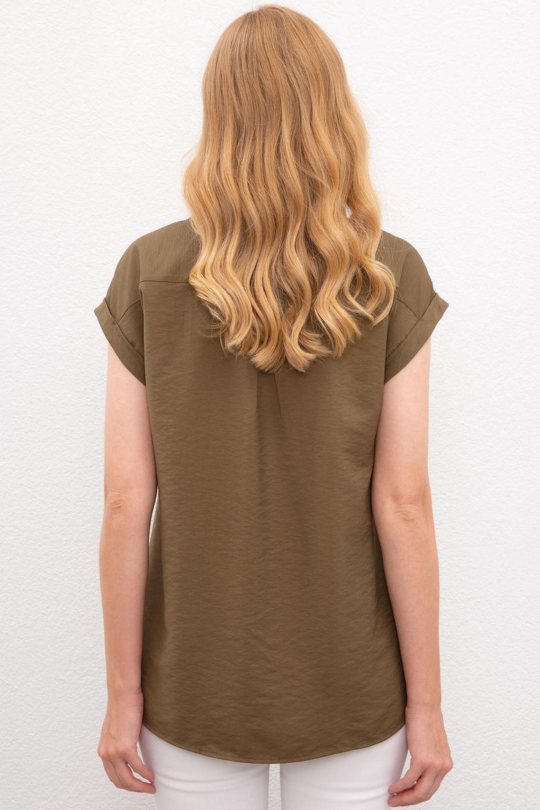 Kadın Yeşil Gömlek Kısakol - 50218785011