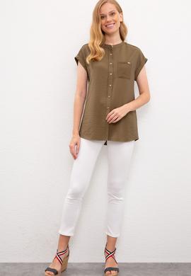 Kadın Yeşil Gömlek Kısakol - 50218785011