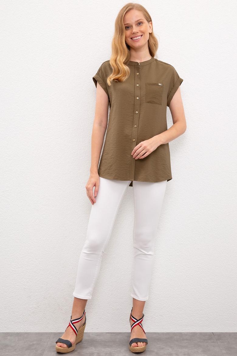 Kadın Yeşil Gömlek Kısakol - 50218785011