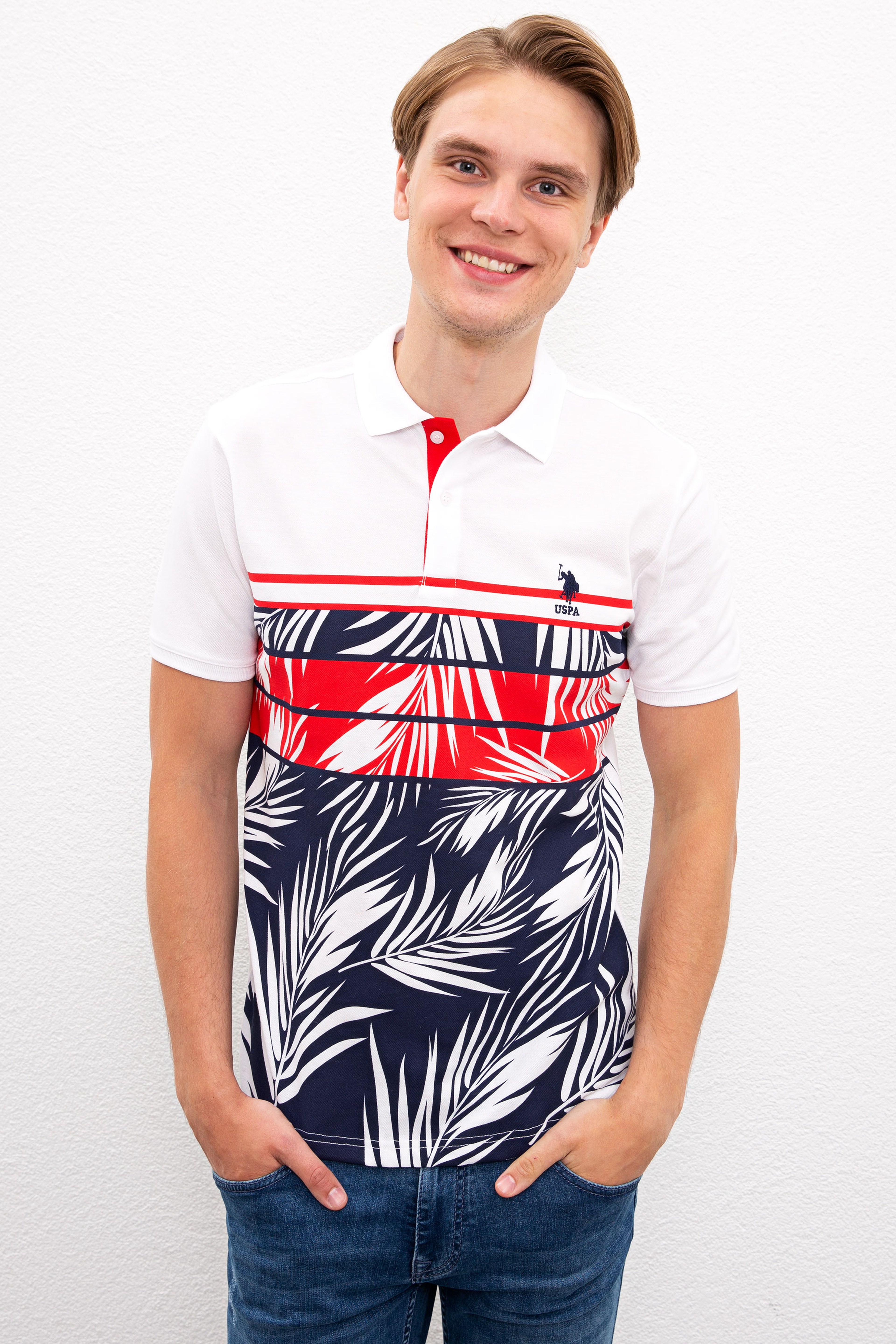 Erkek Beyaz Polo Yaka T-Shirt - Image 1