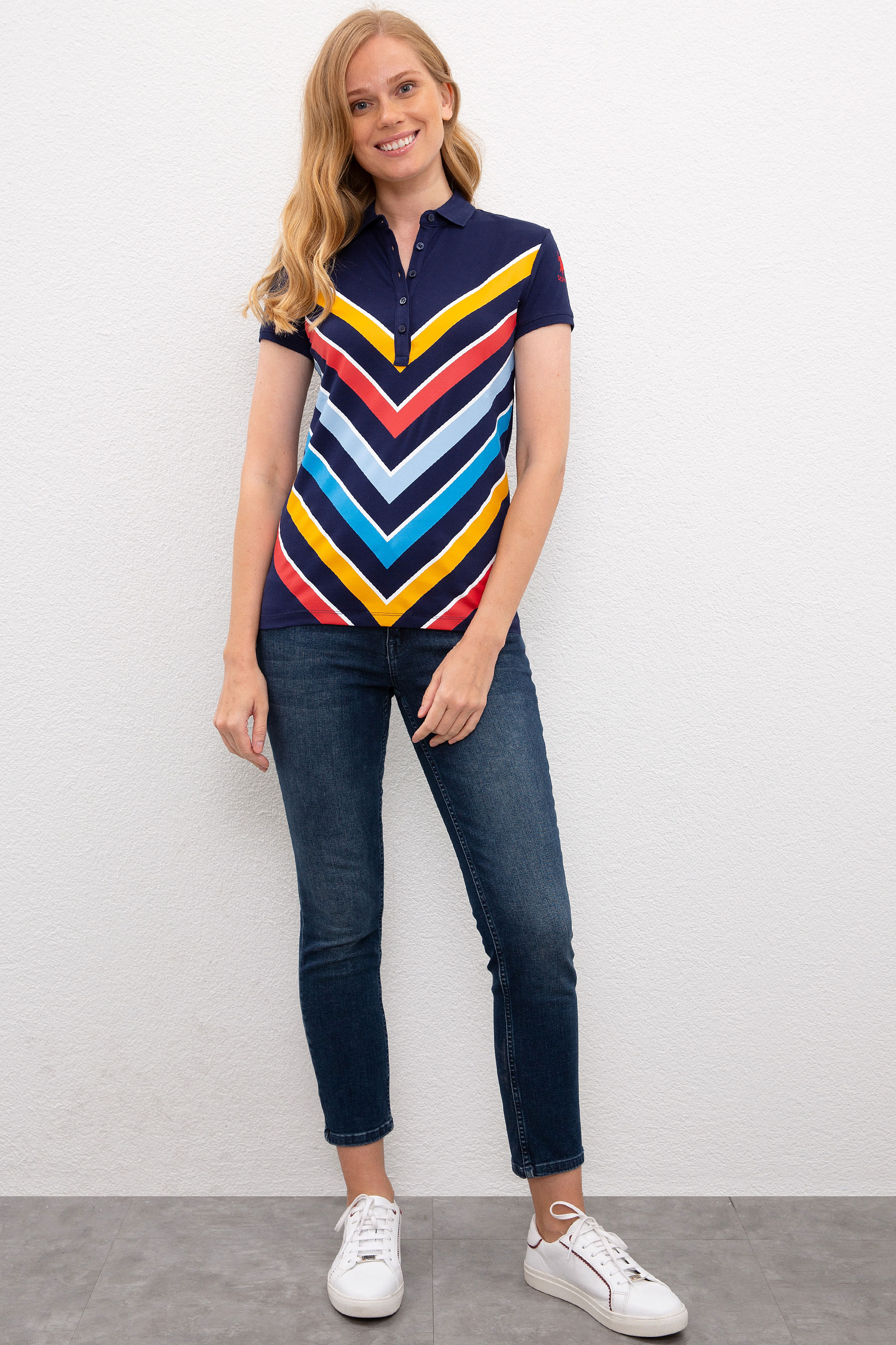 Kadın Lacivert Polo Yaka T-Shirt - Image 6