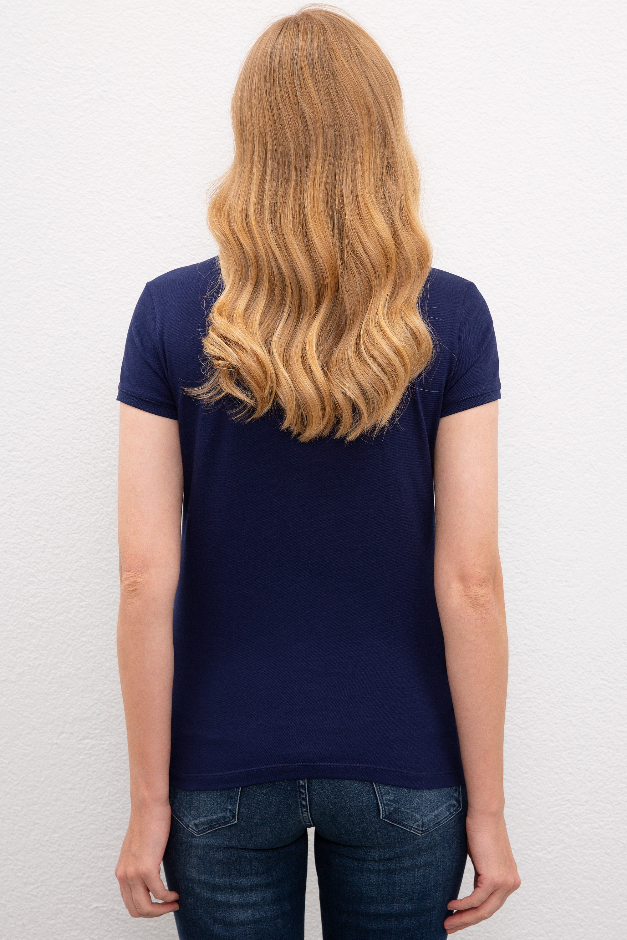 Kadın Lacivert Polo Yaka T-Shirt - Image 3