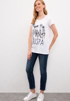 Kadın Beyaz Bisiklet Yaka T-Shirt - 50216139016